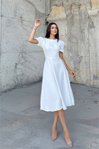 Berra Karpuz Kol Midi Elbise 2249 BEYAZ