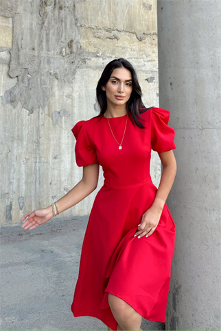 Berra Karpuz Kol Midi Elbise 2249 KIRMIZI