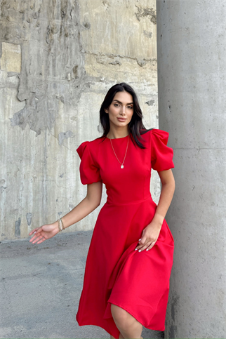 Berra Karpuz Kol Midi Elbise 2249 KIRMIZI