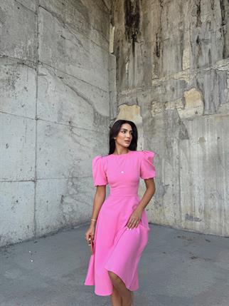 Berra Karpuz Kol Midi Elbise 2249 PEMBE
