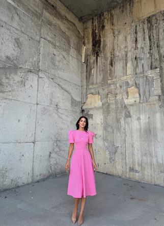 Berra Karpuz Kol Midi Elbise 2249 PEMBE