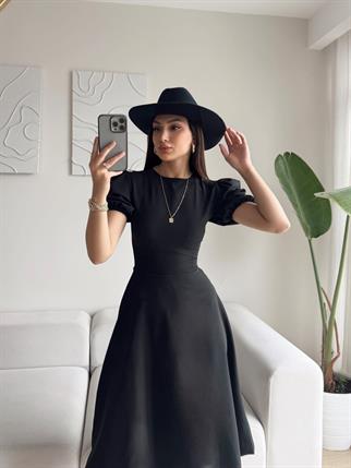 Berra Karpuz Kol Midi Elbise 2249 SİYAH