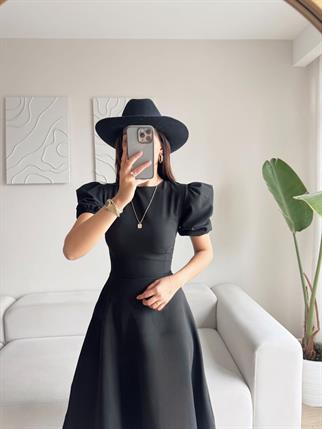 Berra Karpuz Kol Midi Elbise 2249 SİYAH