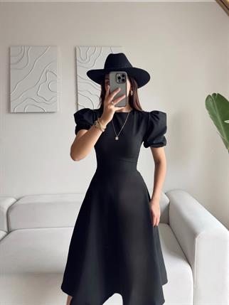 Berra Karpuz Kol Midi Elbise 2249 SİYAH