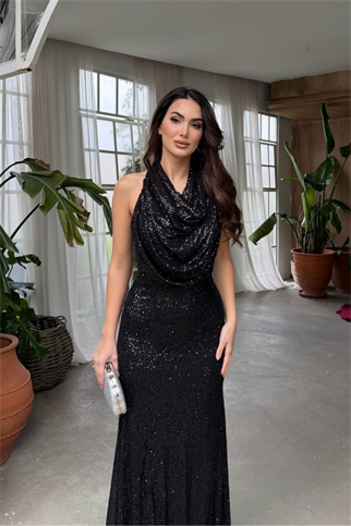 Berrak Payet İşleme Degaje Yaka Abiye 1089