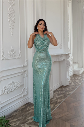 Berrak Payet İşleme Degaje Yaka Abiye 1089