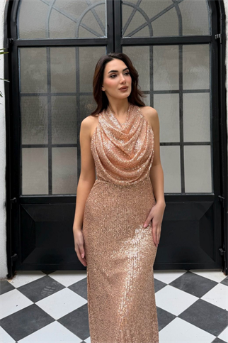 Berrak Payet İşleme Degaje Yaka Abiye 1089