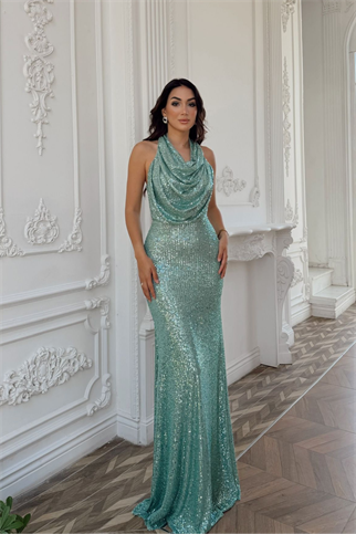 Berrak Payet İşleme Degaje Yaka Abiye 1089