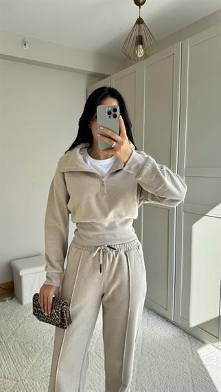 Bethany Polo Yaka Fermuarlı Takım 2619 TAŞ RENGİ