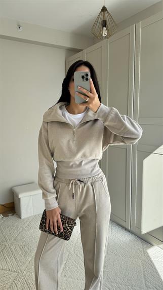 Bethany Polo Yaka Fermuarlı Takım 2619 TAŞ RENGİ