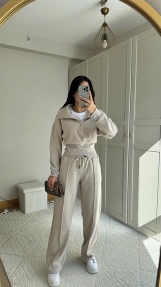 Bethany Polo Yaka Fermuarlı Takım 2619 TAŞ RENGİ