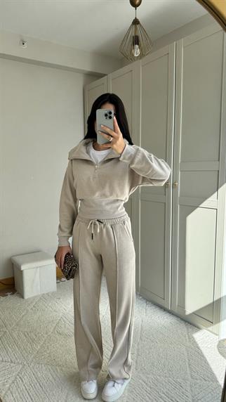 Bethany Polo Yaka Fermuarlı Takım 2619 TAŞ RENGİ