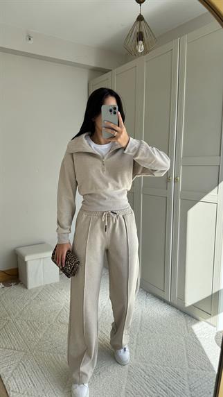 Bethany Polo Yaka Fermuarlı Takım 2619 TAŞ RENGİ