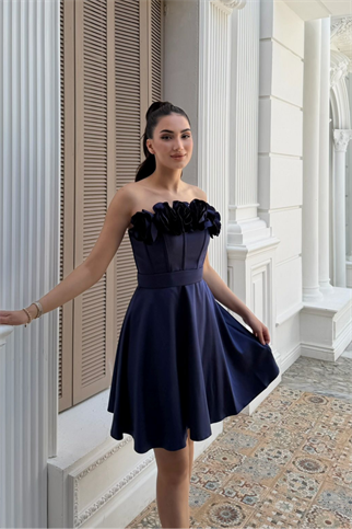 Blanca Straplez Gül Detay Mini Elbise 1101