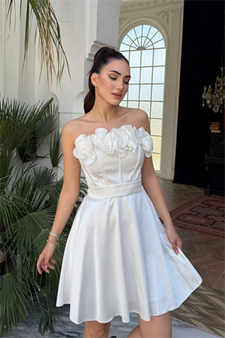 Blanca Straplez Gül Detay Mini Elbise 1101