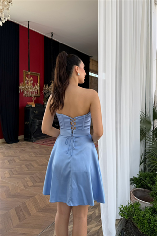 Blanca Straplez Gül Detay Mini Elbise 1101