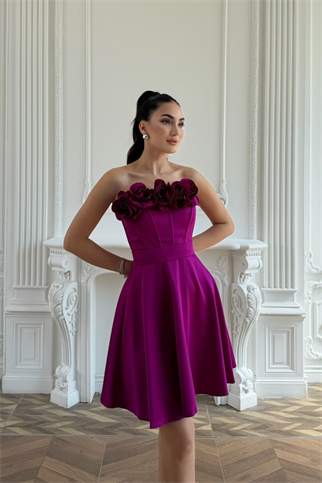 Blanca Straplez Gül Detay Mini Elbise 1101