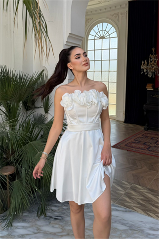 Blanca Straplez Gül Detay Mini Elbise 1101