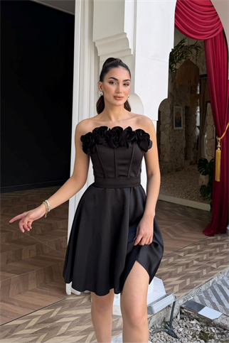 Blanca Straplez Gül Detay Mini Elbise 1101