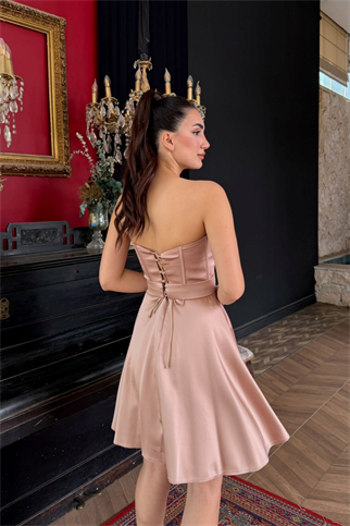 Blanca Straplez Gül Detay Mini Elbise 1101