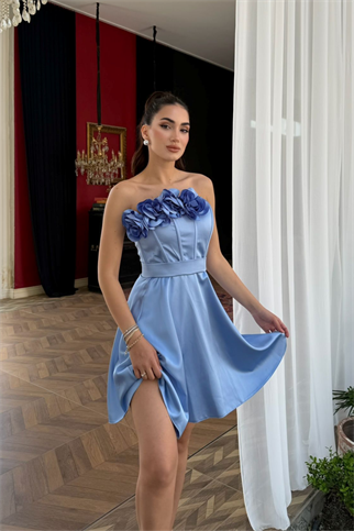 Blanca Straplez Gül Detay Mini Elbise 1101