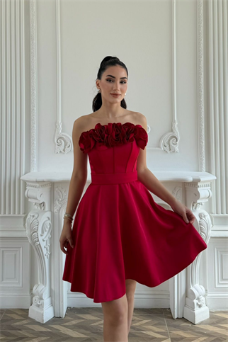 Blanca Straplez Gül Detay Mini Elbise 1101
