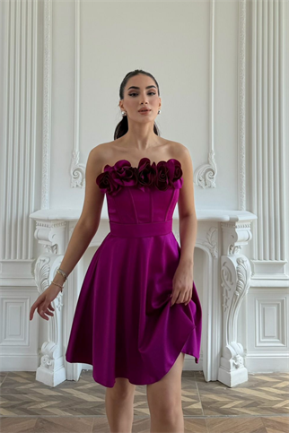 Blanca Straplez Gül Detay Mini Elbise 1101