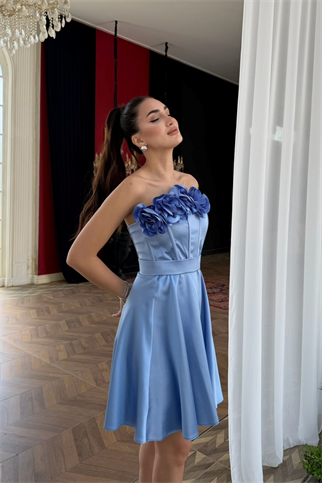 Blanca Straplez Gül Detay Mini Elbise 1101
