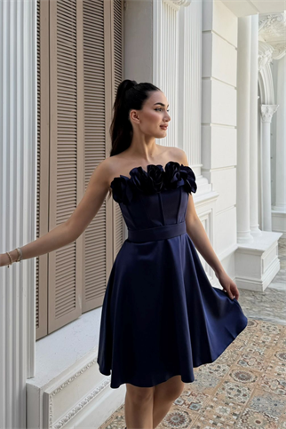 Blanca Straplez Gül Detay Mini Elbise 1101