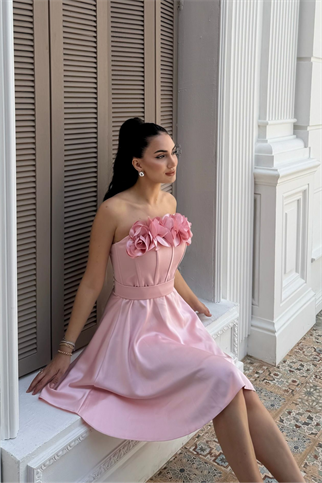 Blanca Straplez Gül Detay Mini Elbise 1101