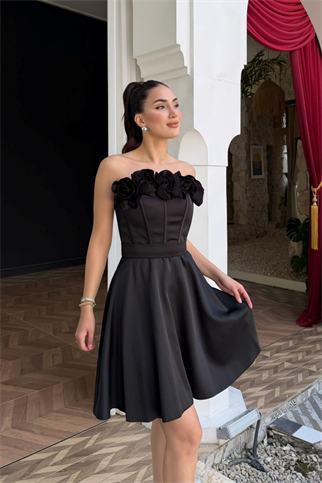 Blanca Straplez Gül Detay Mini Elbise 1101