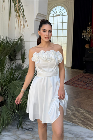 Blanca Straplez Gül Detay Mini Elbise 1101