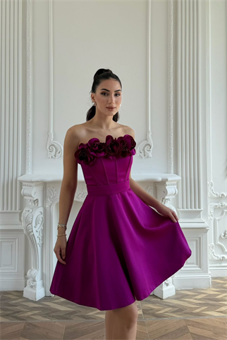 Blanca Straplez Gül Detay Mini Elbise 1101