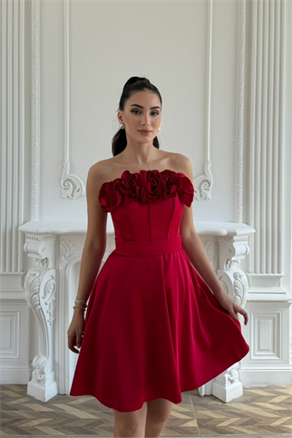 Blanca Straplez Gül Detay Mini Elbise 1101