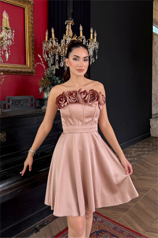 Blanca Straplez Gül Detay Mini Elbise 1101