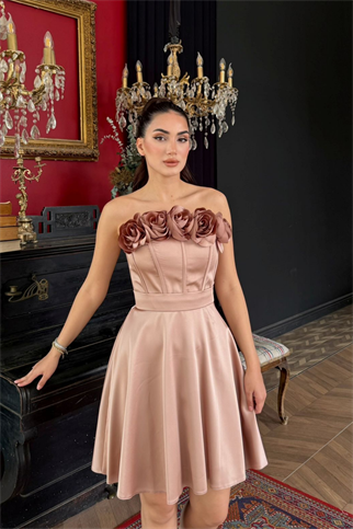 Blanca Straplez Gül Detay Mini Elbise 1101