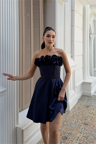 Blanca Straplez Gül Detay Mini Elbise 1101