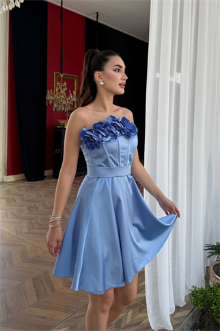Blanca Straplez Gül Detay Mini Elbise 1101