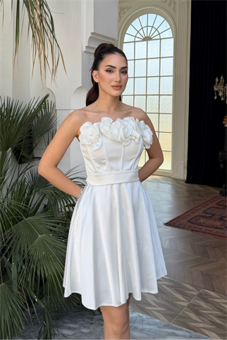 Blanca Straplez Gül Detay Mini Elbise 1101