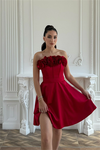 Blanca Straplez Gül Detay Mini Elbise 1101