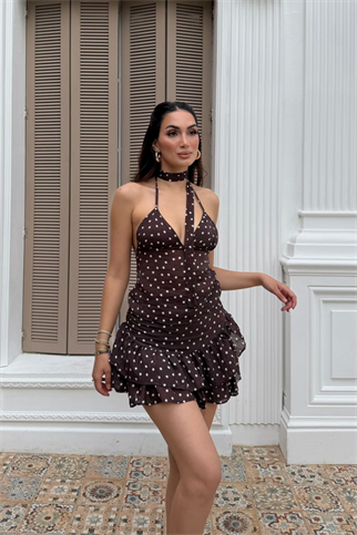 Burçe Tül Puantiyeli Bluz Etek İkili Takım 3042