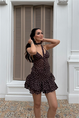 Burçe Tül Puantiyeli Bluz Etek İkili Takım 3042