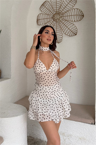 Burçe Tül Puantiyeli Bluz Etek İkili Takım 3042