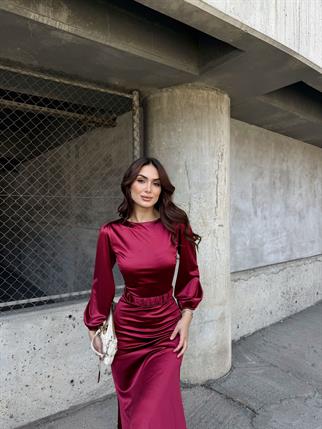 Calia Kemer Detay Saten Elbise 95416 BORDO