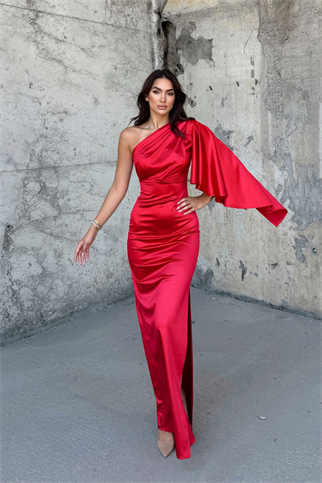 Camelia Tek Kol Saten Abiye 582922 KIRMIZI