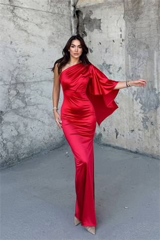 Camelia Tek Kol Saten Abiye 582922 KIRMIZI