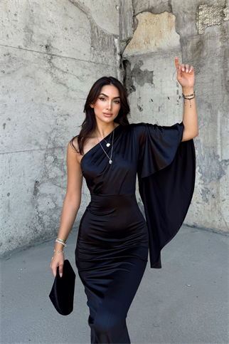 Camelia Tek Kol Saten Abiye 582922 SİYAH