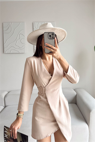 Candy Kemerli Elbise TAŞ RENGİ