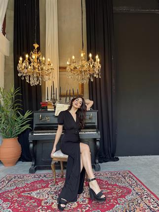 Canga Kemer Detay Yırtmaçlı Abiye SİYAH