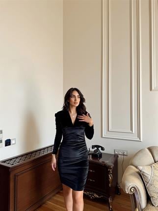 Caster Kadife Tasarım Elbise 2985 SİYAH